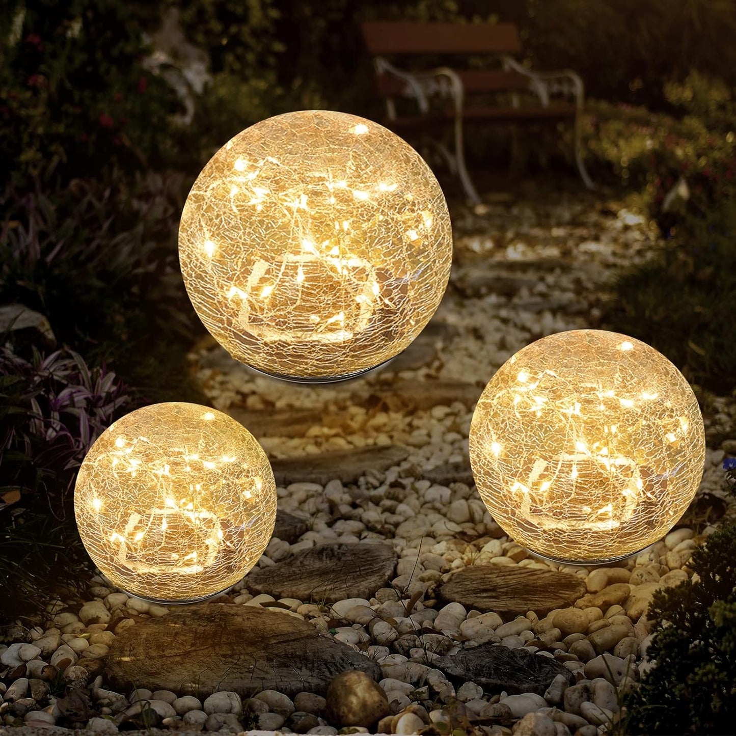 Solar Orb-Solar Globe Lights Outdoor Waterproof-Solar Balls for Garden-Cracked Glass Ball Solar Lights Outdoor-Solar Glass Balls for Garden Decorations Pathway Patio Yard Lawn